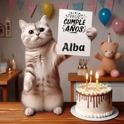 Tarjeta de cumpleaños 1 con nombre Alba Pastel de cumpleaños para Alba - Diseño 1