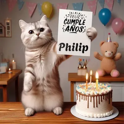 Tarjeta de cumpleaños 1 con nombre Philip Pastel de cumpleaños para Philip - Diseño 1