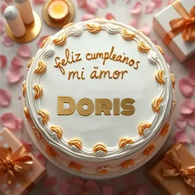 Tarjeta de cumpleaños 4 con nombre Doris Pastel de cumpleaños para Doris - Diseño 4