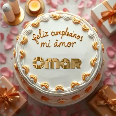 Tarjeta de cumpleaños 4 con nombre Omar Pastel de cumpleaños para Omar - Diseño 4