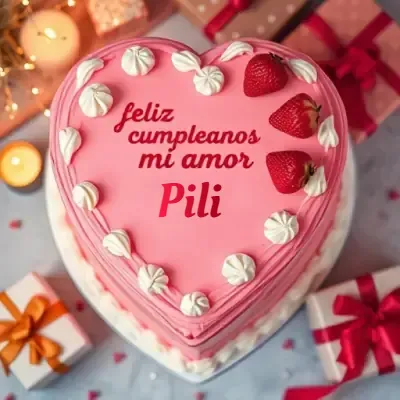 Tarjeta de cumpleaños 6 con nombre Pili Pastel de cumpleaños para Pili - Diseño 6