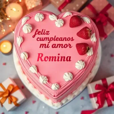Tarjeta de cumpleaños 6 con nombre Romina Pastel de cumpleaños para Romina - Diseño 6