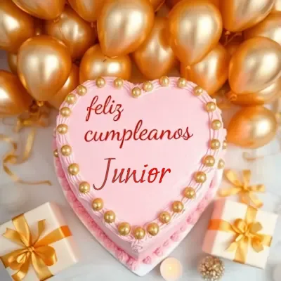Tarjeta de cumpleaños 7 con nombre Junior Pastel de cumpleaños para Junior - Diseño 7