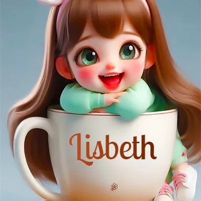 Taza de café gigante con el nombre, apoyada por una niña pequeña de ojos verdes y sonrisa brillante, como si fuera Pulgarcita. - Lisbeth Taza de café gigante con el nombre, apoyada por una niña pequeña de ojos verdes y sonrisa brillante, como si fuera Pulgarcita. - Lisbeth