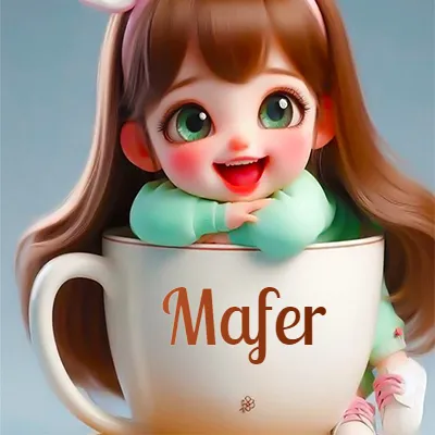 Taza de café gigante con el nombre, apoyada por una niña pequeña de ojos verdes y sonrisa brillante, como si fuera Pulgarcita. - Mafer Taza de café gigante con el nombre, apoyada por una niña pequeña de ojos verdes y sonrisa brillante, como si fuera Pulgarcita. - Mafer