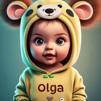 Bebé con overol completo de osito amarillo, gorro con orejas grandes, diseño de cara de oso, nombre en el pecho. - Olga