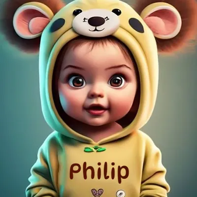 Bebé con overol completo de osito amarillo, gorro con orejas grandes, diseño de cara de oso, nombre en el pecho. - Philip