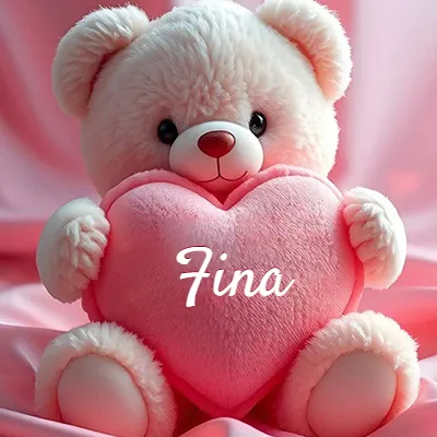 Osito de peluche rosa suave y esponjoso, sentado sosteniendo un gran corazón de felpa rosa, nombre grabado. - Fina