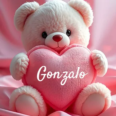 Osito de peluche rosa suave y esponjoso, sentado sosteniendo un gran corazón de felpa rosa, nombre grabado. - Gonzalo