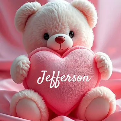 Osito de peluche rosa suave y esponjoso, sentado sosteniendo un gran corazón de felpa rosa, nombre grabado. - Jefferson Osito de peluche rosa suave y esponjoso, sentado sosteniendo un gran corazón de felpa rosa, nombre grabado. - Jefferson