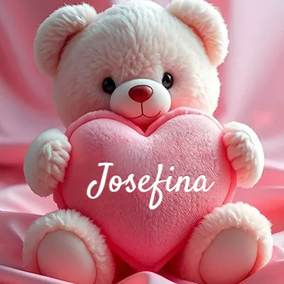 Osito de peluche rosa suave y esponjoso, sentado sosteniendo un gran corazón de felpa rosa, nombre grabado. - Josefina
