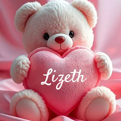 Osito de peluche rosa suave y esponjoso, sentado sosteniendo un gran corazón de felpa rosa, nombre grabado. - Lizeth