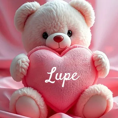 Osito de peluche rosa suave y esponjoso, sentado sosteniendo un gran corazón de felpa rosa, nombre grabado. - Lupe Osito de peluche rosa suave y esponjoso, sentado sosteniendo un gran corazón de felpa rosa, nombre grabado. - Lupe