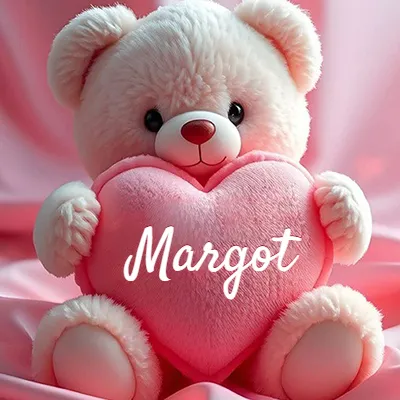 Osito de peluche rosa suave y esponjoso, sentado sosteniendo un gran corazón de felpa rosa, nombre grabado. - Margot Osito de peluche rosa suave y esponjoso, sentado sosteniendo un gran corazón de felpa rosa, nombre grabado. - Margot