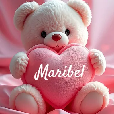 Osito de peluche rosa suave y esponjoso, sentado sosteniendo un gran corazón de felpa rosa, nombre grabado. - Maribel Osito de peluche rosa suave y esponjoso, sentado sosteniendo un gran corazón de felpa rosa, nombre grabado. - Maribel