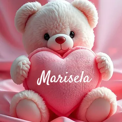 Osito de peluche rosa suave y esponjoso, sentado sosteniendo un gran corazón de felpa rosa, nombre grabado. - Marisela