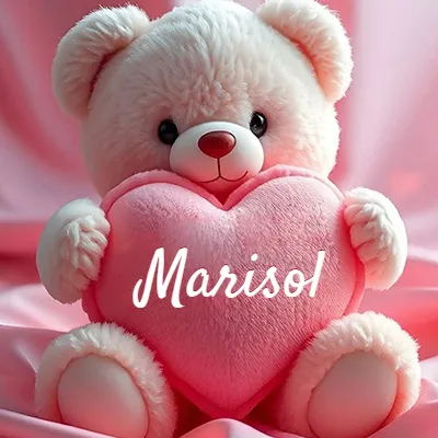 Osito de peluche rosa suave y esponjoso, sentado sosteniendo un gran corazón de felpa rosa, nombre grabado. - Marisol