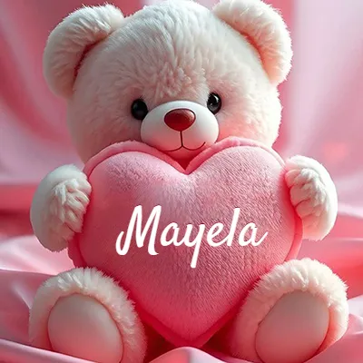 Osito de peluche rosa suave y esponjoso, sentado sosteniendo un gran corazón de felpa rosa, nombre grabado. - Mayela Osito de peluche rosa suave y esponjoso, sentado sosteniendo un gran corazón de felpa rosa, nombre grabado. - Mayela