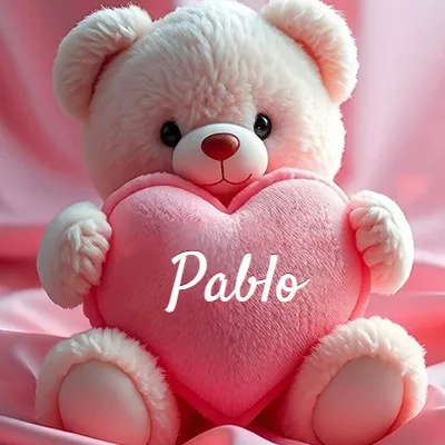 Osito de peluche rosa suave y esponjoso, sentado sosteniendo un gran corazón de felpa rosa, nombre grabado. - Pablo