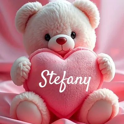 Osito de peluche rosa suave y esponjoso, sentado sosteniendo un gran corazón de felpa rosa, nombre grabado. - Stefany
