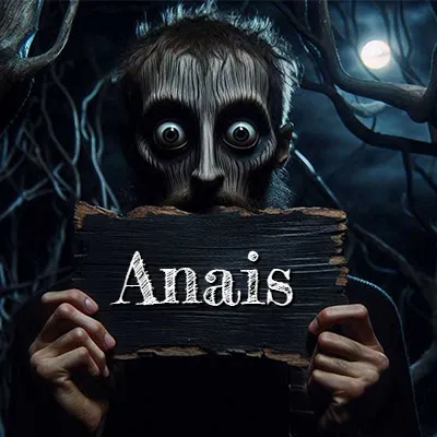 Figura surrealista de rostro pálido con ojos muy saltones en un bosque oscuro, sosteniendo un trozo de madera negra cubriendo su boca bajo la luz de la luna. - Anais Figura surrealista de rostro pálido con ojos muy saltones en un bosque oscuro, sosteniendo un trozo de madera negra cubriendo su boca bajo la luz de la luna. - Anais