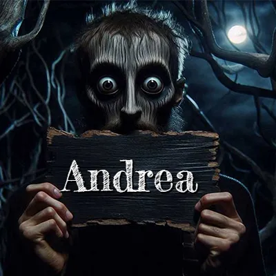 Figura surrealista de rostro pálido con ojos muy saltones en un bosque oscuro, sosteniendo un trozo de madera negra cubriendo su boca bajo la luz de la luna. - Andrea Figura surrealista de rostro pálido con ojos muy saltones en un bosque oscuro, sosteniendo un trozo de madera negra cubriendo su boca bajo la luz de la luna. - Andrea