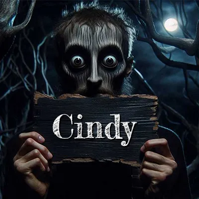 Figura surrealista de rostro pálido con ojos muy saltones en un bosque oscuro, sosteniendo un trozo de madera negra cubriendo su boca bajo la luz de la luna. - Cindy Figura surrealista de rostro pálido con ojos muy saltones en un bosque oscuro, sosteniendo un trozo de madera negra cubriendo su boca bajo la luz de la luna. - Cindy