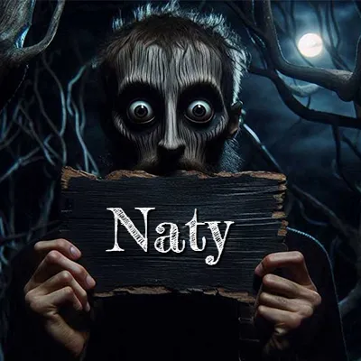 Figura surrealista de rostro pálido con ojos muy saltones en un bosque oscuro, sosteniendo un trozo de madera negra cubriendo su boca bajo la luz de la luna. - Naty Figura surrealista de rostro pálido con ojos muy saltones en un bosque oscuro, sosteniendo un trozo de madera negra cubriendo su boca bajo la luz de la luna. - Naty