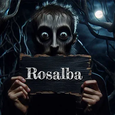 Figura surrealista de rostro pálido con ojos muy saltones en un bosque oscuro, sosteniendo un trozo de madera negra cubriendo su boca bajo la luz de la luna. - Rosa Figura surrealista de rostro pálido con ojos muy saltones en un bosque oscuro, sosteniendo un trozo de madera negra cubriendo su boca bajo la luz de la luna. - Rosa