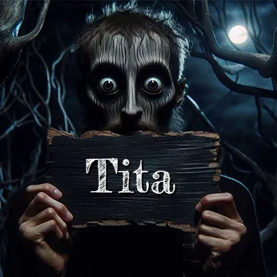 Figura surrealista de rostro pálido con ojos muy saltones en un bosque oscuro, sosteniendo un trozo de madera negra cubriendo su boca bajo la luz de la luna. - Tita Figura surrealista de rostro pálido con ojos muy saltones en un bosque oscuro, sosteniendo un trozo de madera negra cubriendo su boca bajo la luz de la luna. - Tita