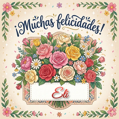 Estilo clásico y delicado. Un enorme y lujoso ramo de flores coloridas como rosas y jazmines en tonos rosa, amarillo y rojo. Texto superior 