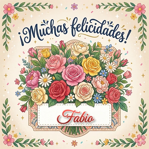 Estilo clásico y delicado. Un enorme y lujoso ramo de flores coloridas como rosas y jazmines en tonos rosa, amarillo y rojo. Texto superior 