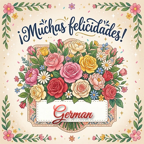 Estilo clásico y delicado. Un enorme y lujoso ramo de flores coloridas como rosas y jazmines en tonos rosa, amarillo y rojo. Texto superior 