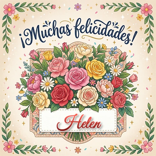 Estilo clásico y delicado. Un enorme y lujoso ramo de flores coloridas como rosas y jazmines en tonos rosa, amarillo y rojo. Texto superior 