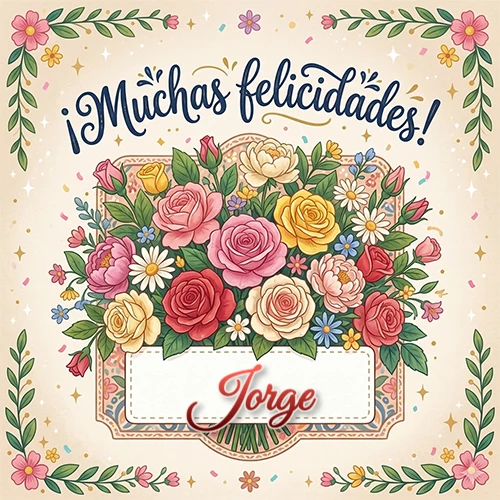 Estilo clásico y delicado. Un enorme y lujoso ramo de flores coloridas como rosas y jazmines en tonos rosa, amarillo y rojo. Texto superior 