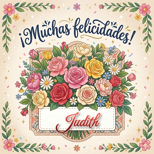 Estilo clásico y delicado. Un enorme y lujoso ramo de flores coloridas como rosas y jazmines en tonos rosa, amarillo y rojo. Texto superior 