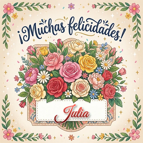 Estilo clásico y delicado. Un enorme y lujoso ramo de flores coloridas como rosas y jazmines en tonos rosa, amarillo y rojo. Texto superior 