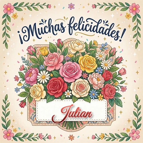 Estilo clásico y delicado. Un enorme y lujoso ramo de flores coloridas como rosas y jazmines en tonos rosa, amarillo y rojo. Texto superior 