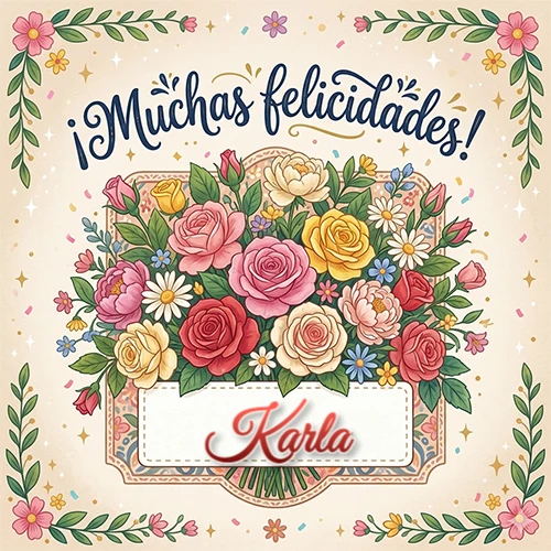 Estilo clásico y delicado. Un enorme y lujoso ramo de flores coloridas como rosas y jazmines en tonos rosa, amarillo y rojo. Texto superior 