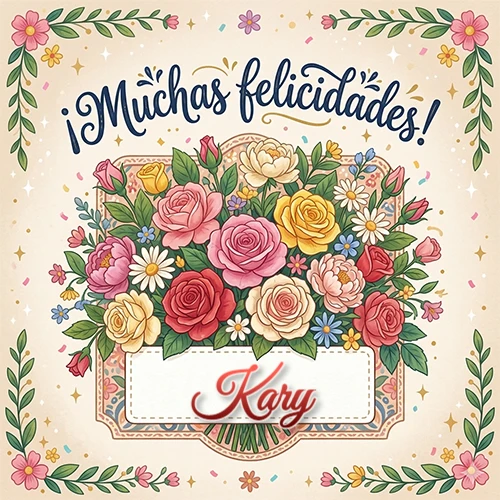 Estilo clásico y delicado. Un enorme y lujoso ramo de flores coloridas como rosas y jazmines en tonos rosa, amarillo y rojo. Texto superior 