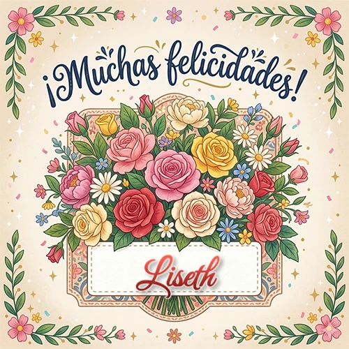 Estilo clásico y delicado. Un enorme y lujoso ramo de flores coloridas como rosas y jazmines en tonos rosa, amarillo y rojo. Texto superior 