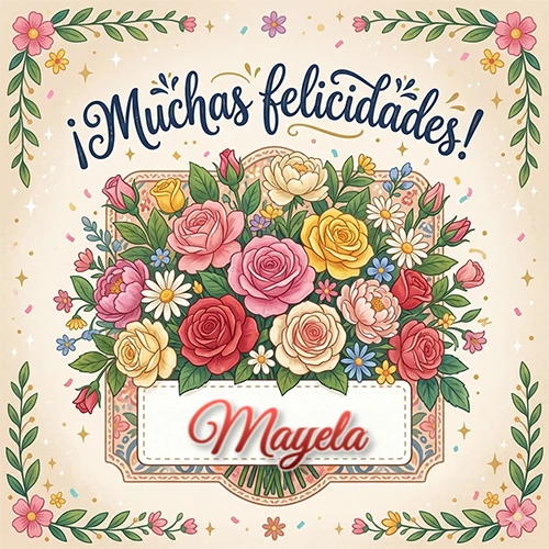 Estilo clásico y delicado. Un enorme y lujoso ramo de flores coloridas como rosas y jazmines en tonos rosa, amarillo y rojo. Texto superior 