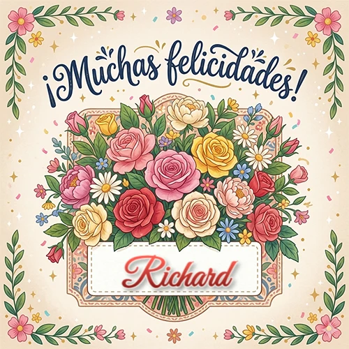 Estilo clásico y delicado. Un enorme y lujoso ramo de flores coloridas como rosas y jazmines en tonos rosa, amarillo y rojo. Texto superior 