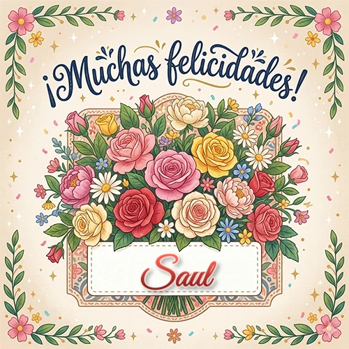 Estilo clásico y delicado. Un enorme y lujoso ramo de flores coloridas como rosas y jazmines en tonos rosa, amarillo y rojo. Texto superior 