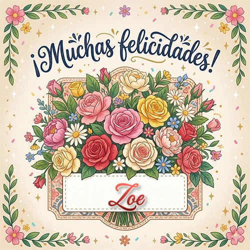 Estilo clásico y delicado. Un enorme y lujoso ramo de flores coloridas como rosas y jazmines en tonos rosa, amarillo y rojo. Texto superior 