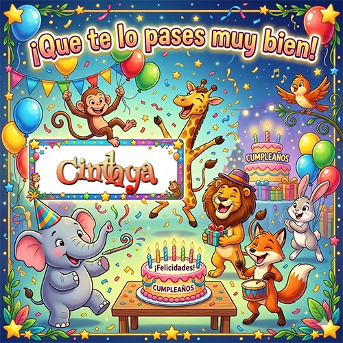 Diseño alegre e infantil. Animales de la selva (elefante, jirafa, león, mono) celebrando. Texto Diseño alegre e infantil. Animales de la selva (elefante, jirafa, león, mono) celebrando. Texto
