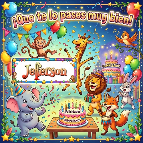 Diseño alegre e infantil. Animales de la selva (elefante, jirafa, león, mono) celebrando. Texto Diseño alegre e infantil. Animales de la selva (elefante, jirafa, león, mono) celebrando. Texto