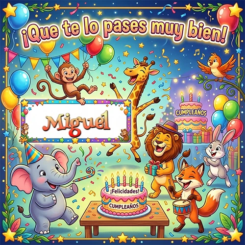 Diseño alegre e infantil. Animales de la selva (elefante, jirafa, león, mono) celebrando. Texto Diseño alegre e infantil. Animales de la selva (elefante, jirafa, león, mono) celebrando. Texto