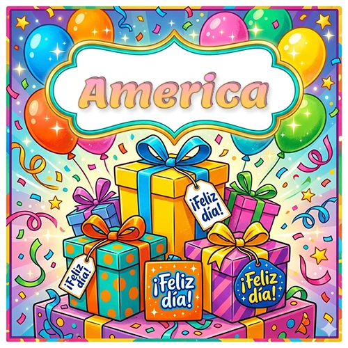 Ilustración colorida y vibrante. Cajas de regalo con papel brillante y cintas, etiquetas que dicen 