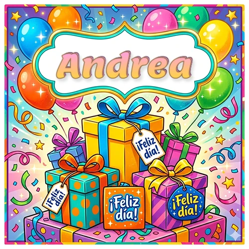 Ilustración colorida y vibrante. Cajas de regalo con papel brillante y cintas, etiquetas que dicen 